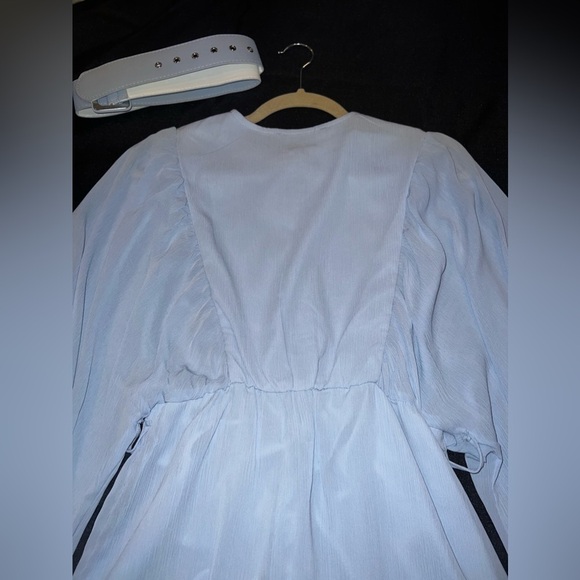 Long sleeve Ruffle Belted Dress in Winter Blue - Picture 12 of 13